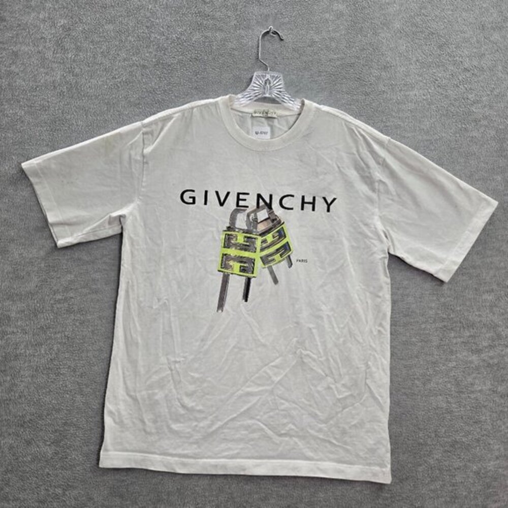 Givenchy Men Shirt 4 White Logo 4G Padlock Graphic Short Sleeve Paris Tee READ